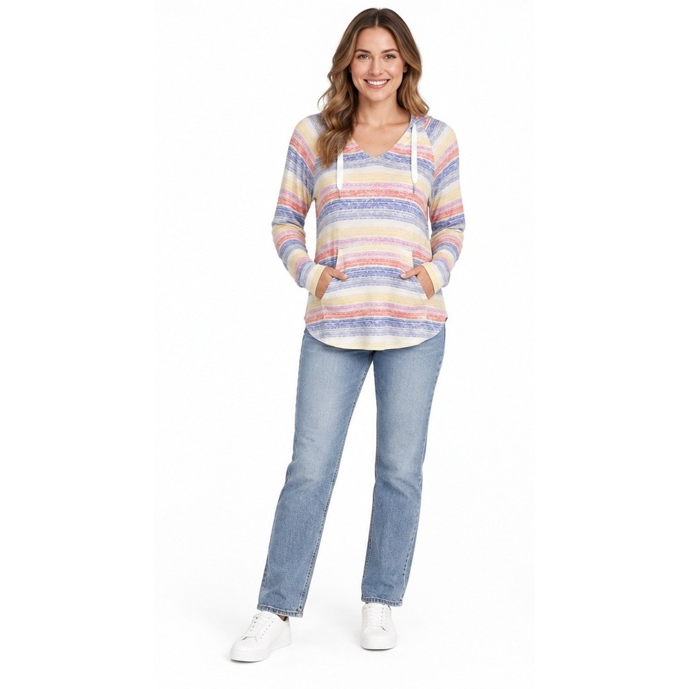 KOOLABURRA BY UGG Pastel Striped Hooded Pullover Pocket Top Women's S